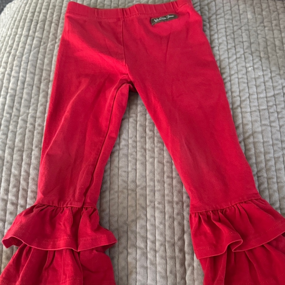 Red Ruffled Kids Leggings-4